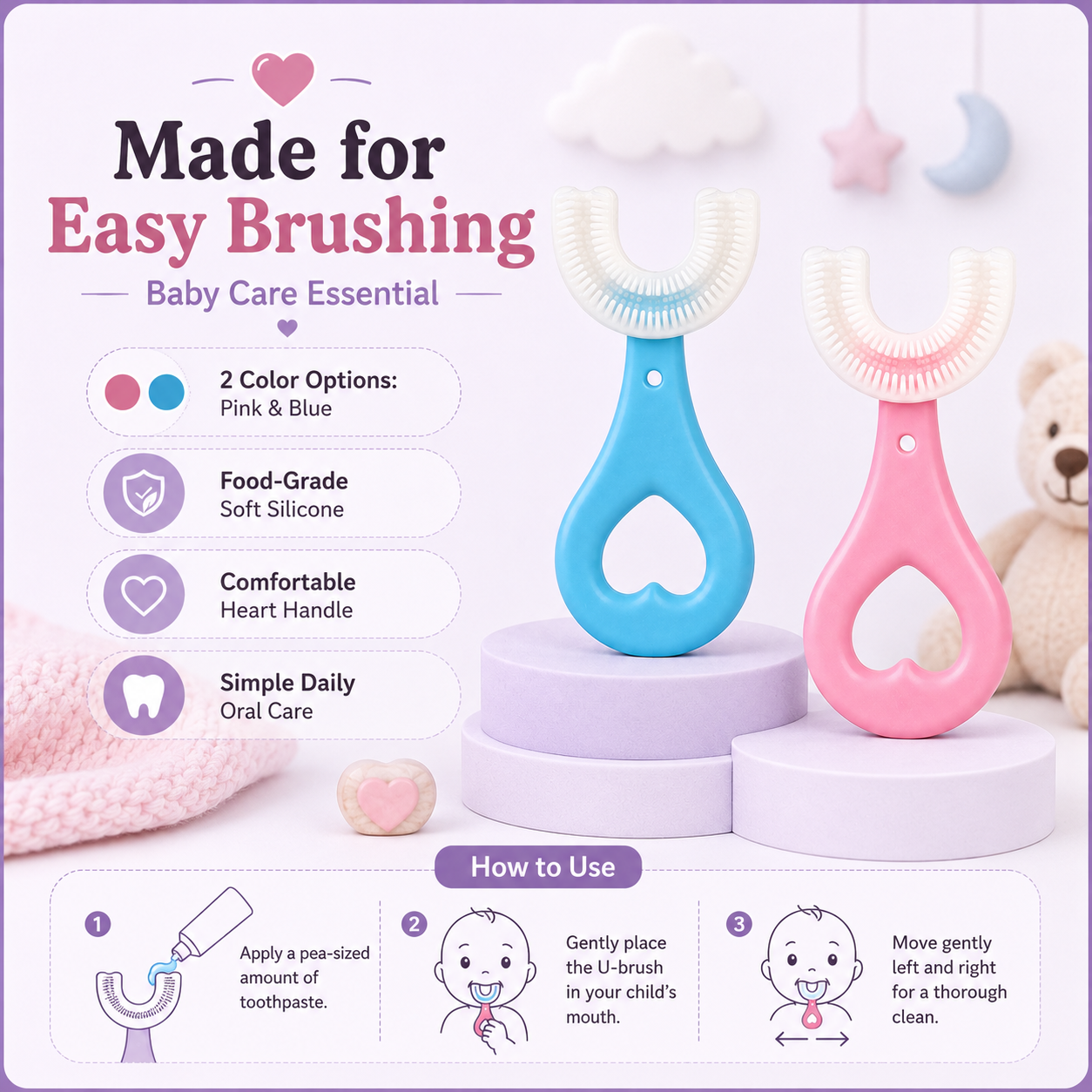 Kids U-Shaped 360° Toothbrush Soft Silicone Training Brush
