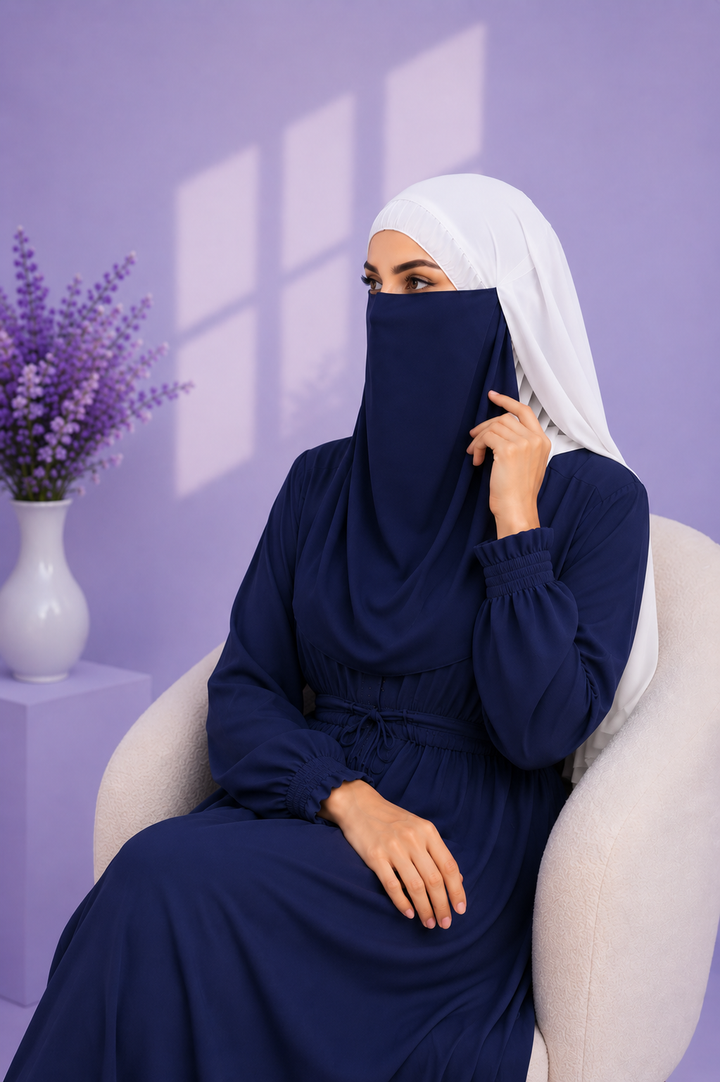 Navy Blue Niqabi Elegant Breathable Modest Face Veil for Women