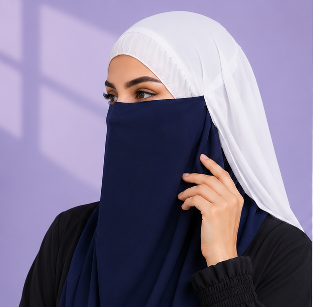 Navy Blue Niqabi Elegant Breathable Modest Face Veil for Women