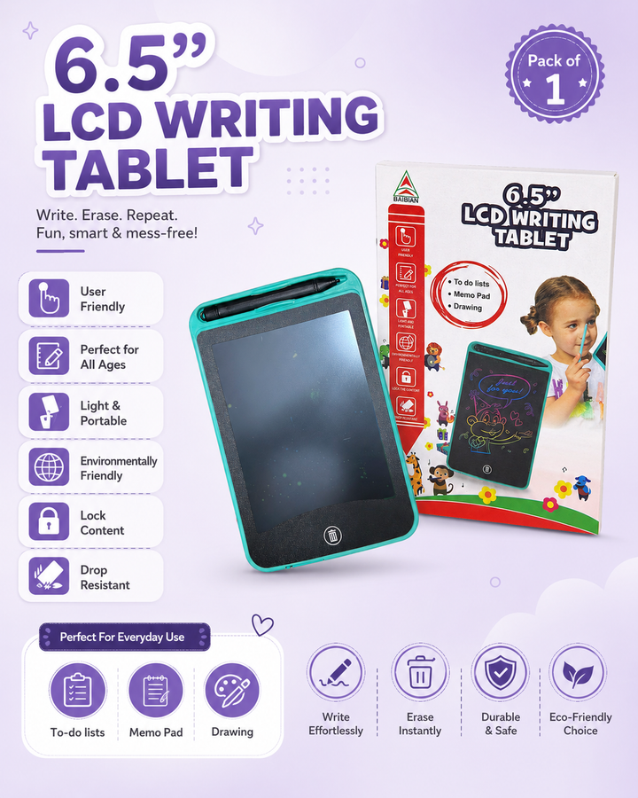 6.5 Inch LCD Writing Tablet for Kids with Stylus Reusable Drawing Pad