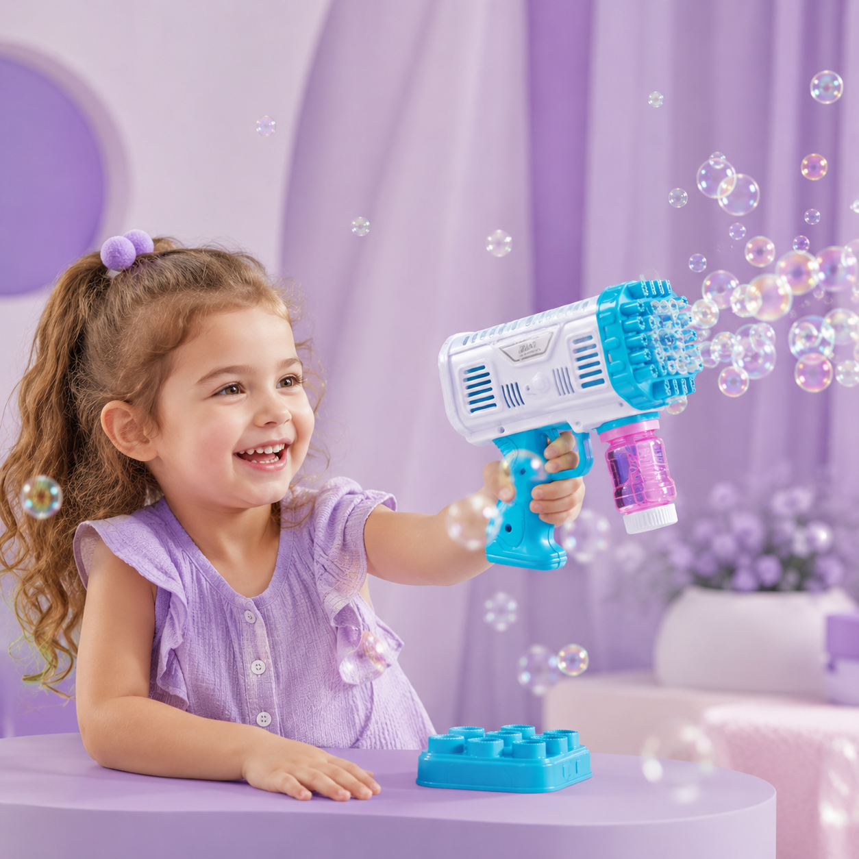 36-Hole Bubble Bazooka Gun for Kids with Bubble Liquid & Tray