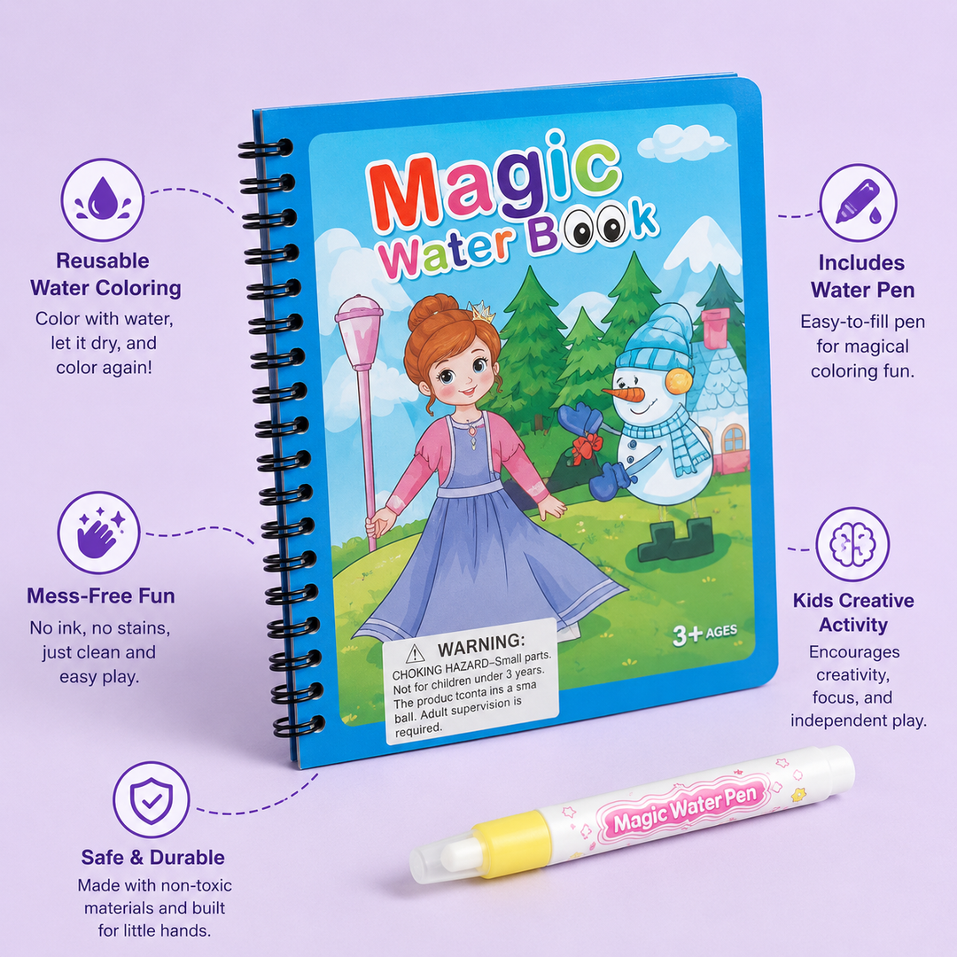 Magic Water Coloring Book for Kids with Reusable Water Pen