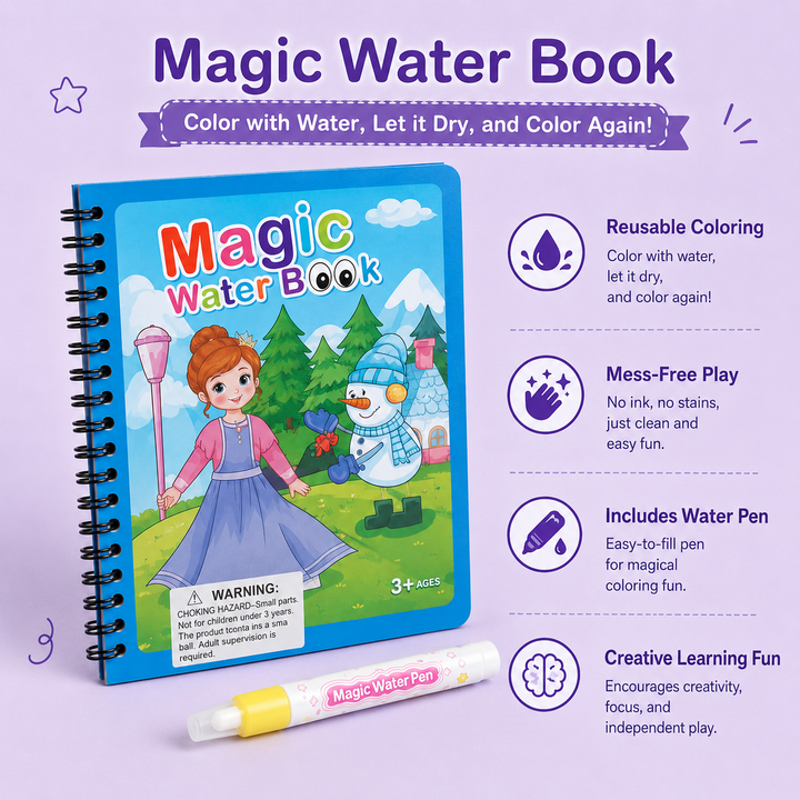 Magic Water Coloring Book for Kids with Reusable Water Pen