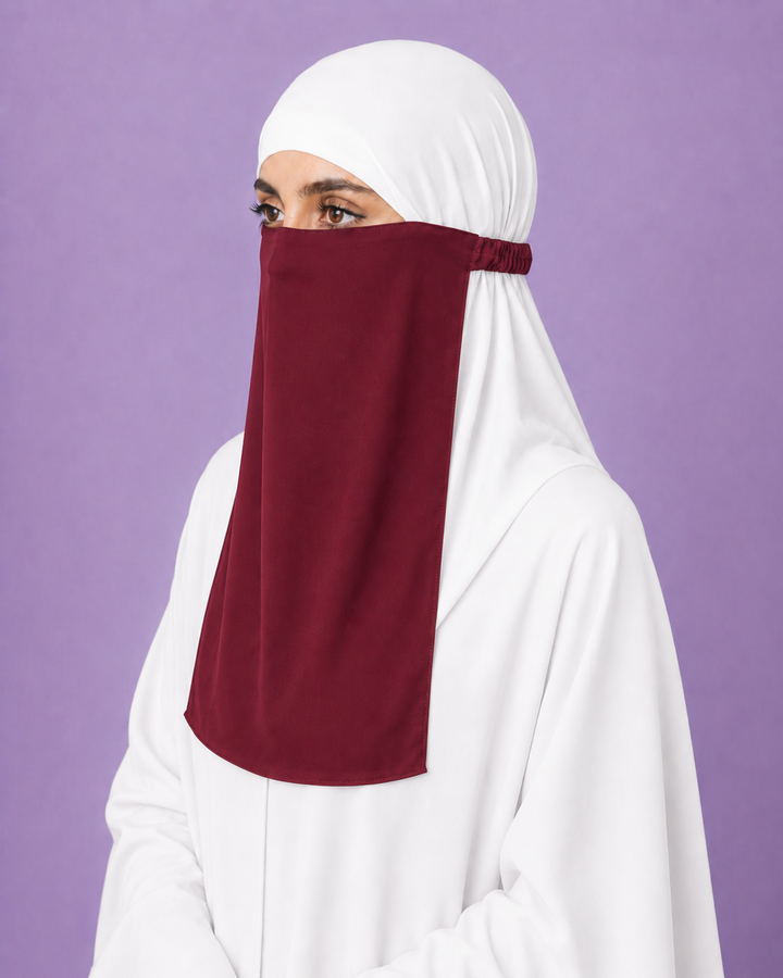Maroon Niqabi  Elegant Breathable Modest Face Veil for Women