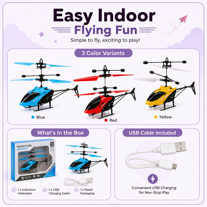 Flying Helicopter Toy USB Rechargeable Hand Sensor Aircraft for Kids &amp; Teens