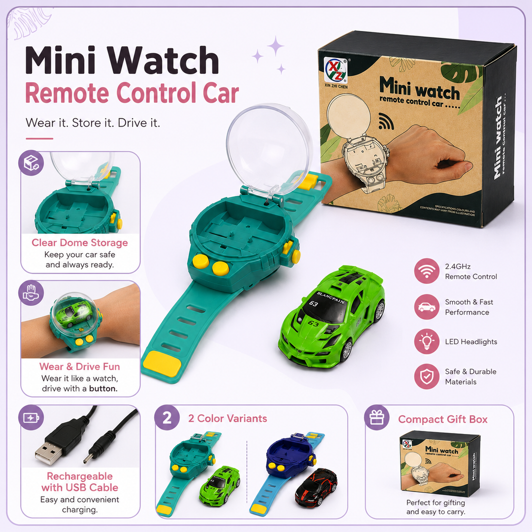 Mini Watch Remote Control Car Toy for Kids Rechargeable Wrist RC Car with USB Cable