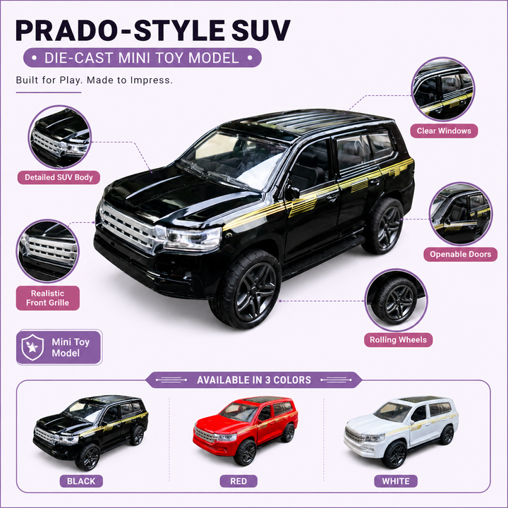 Prado Style Die-Cast Model SUV Toy Car Pull Back Metal Car for Kids