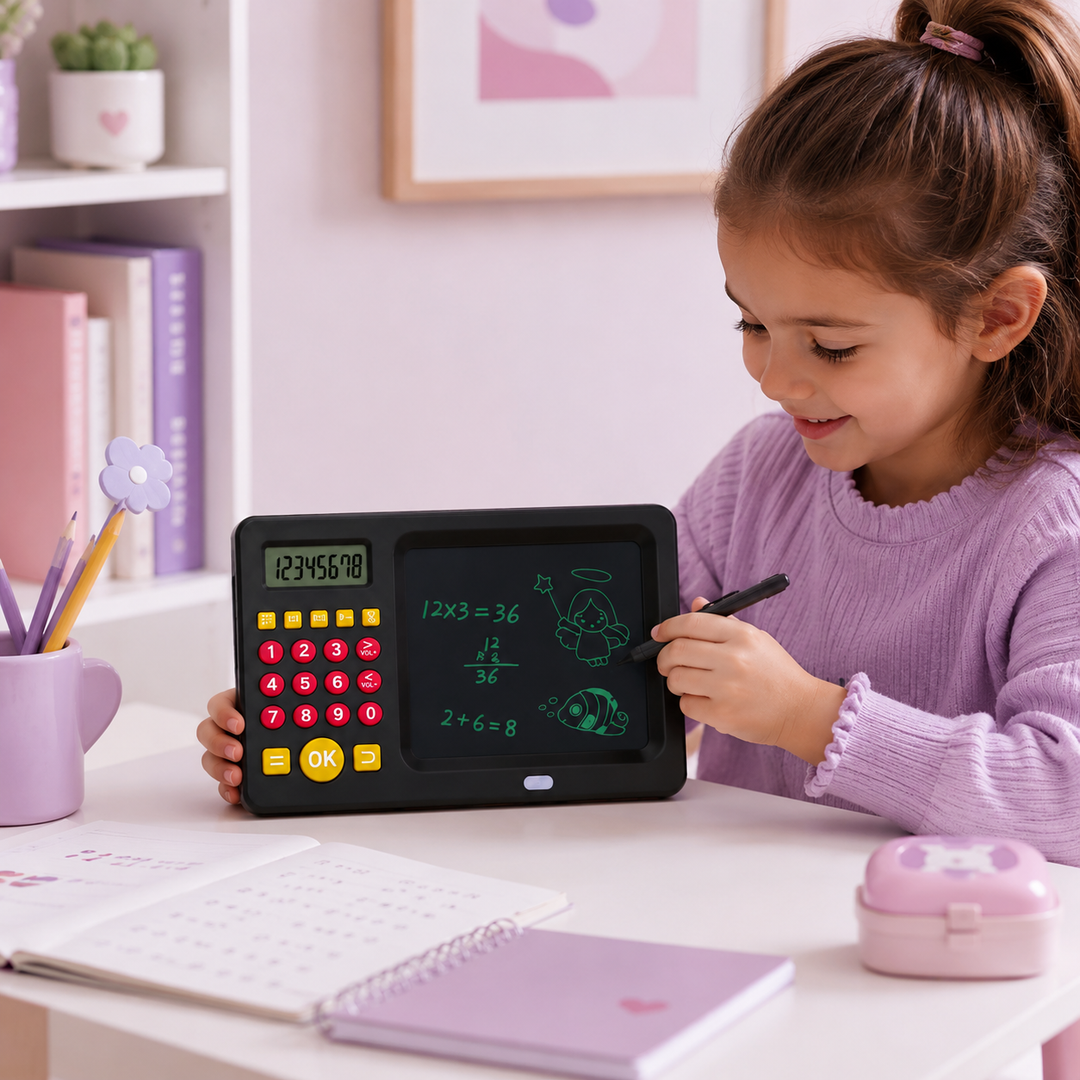 2-in-1 LCD Writing Tablet with Calculator Kids Learning Baby Tab