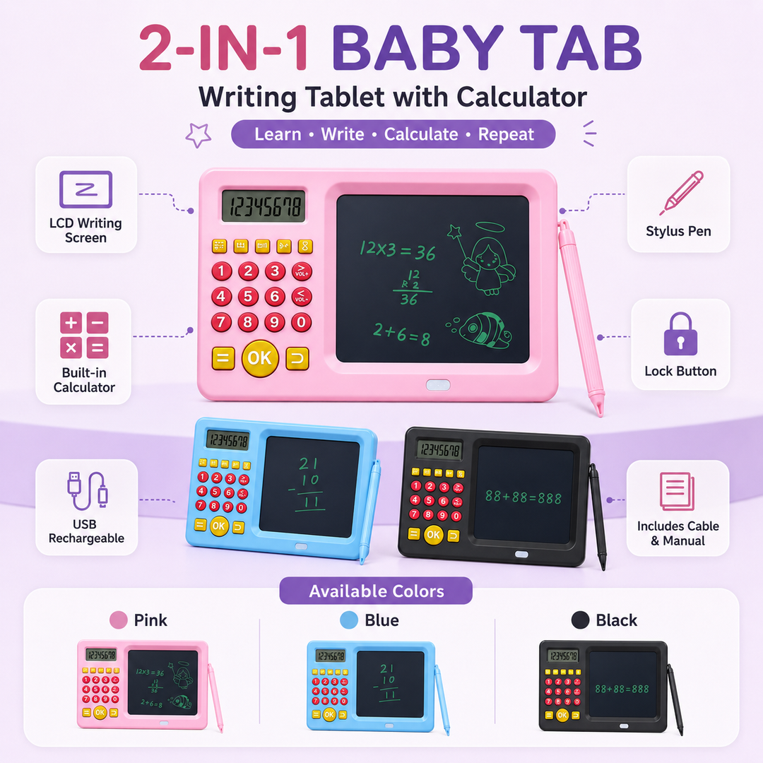 2-in-1 LCD Writing Tablet with Calculator Kids Learning Baby Tab