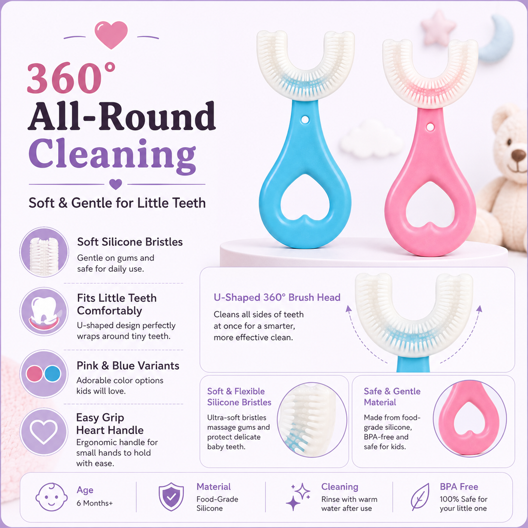 Kids U-Shaped 360° Toothbrush  Soft Silicone Training Brush