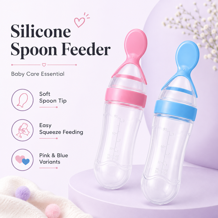 Baby Silicone Spoon Feeder Bottle  Soft Squeeze Food Dispenser for Puree &amp; Cereal