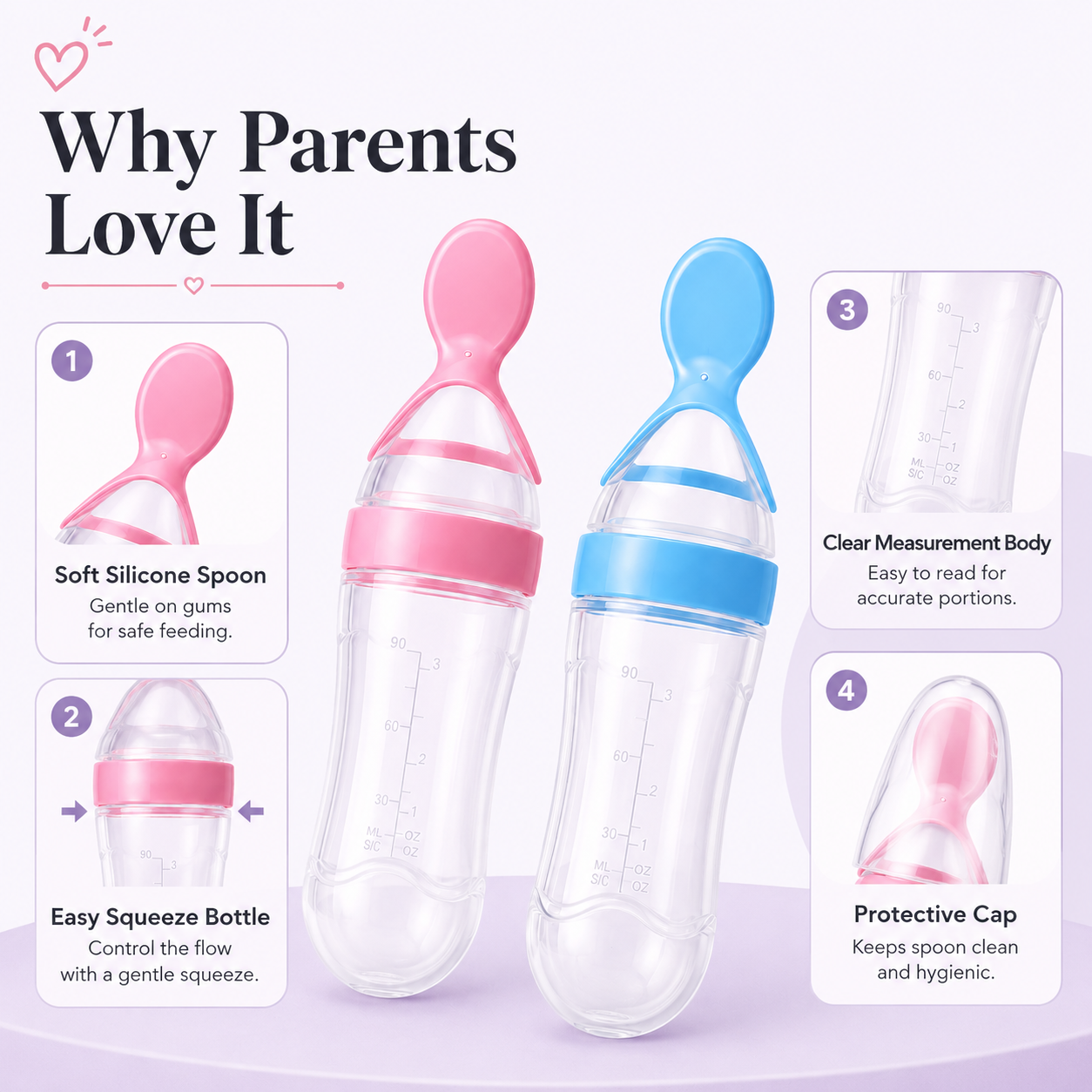 Baby Silicone Spoon Feeder Bottle  Soft Squeeze Food Dispenser for Puree & Cereal