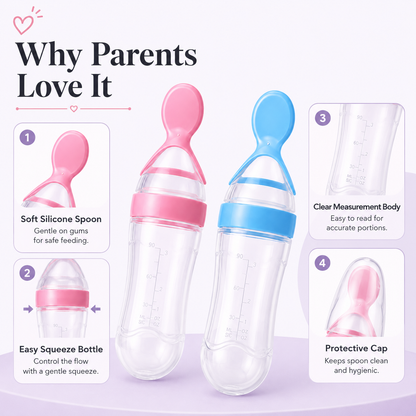 Baby Silicone Spoon Feeder Bottle  Soft Squeeze Food Dispenser for Puree & Cereal