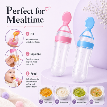 Baby Silicone Spoon Feeder Bottle  Soft Squeeze Food Dispenser for Puree & Cereal