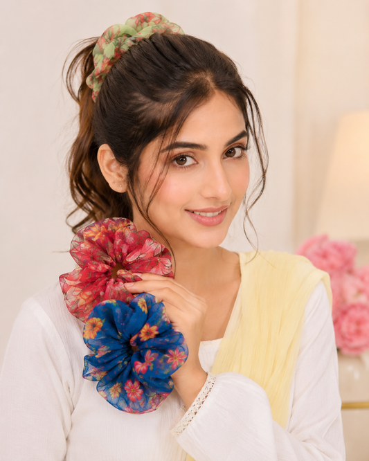 Printed Organza Scrunchies for Women Soft Floral For Daily Styling