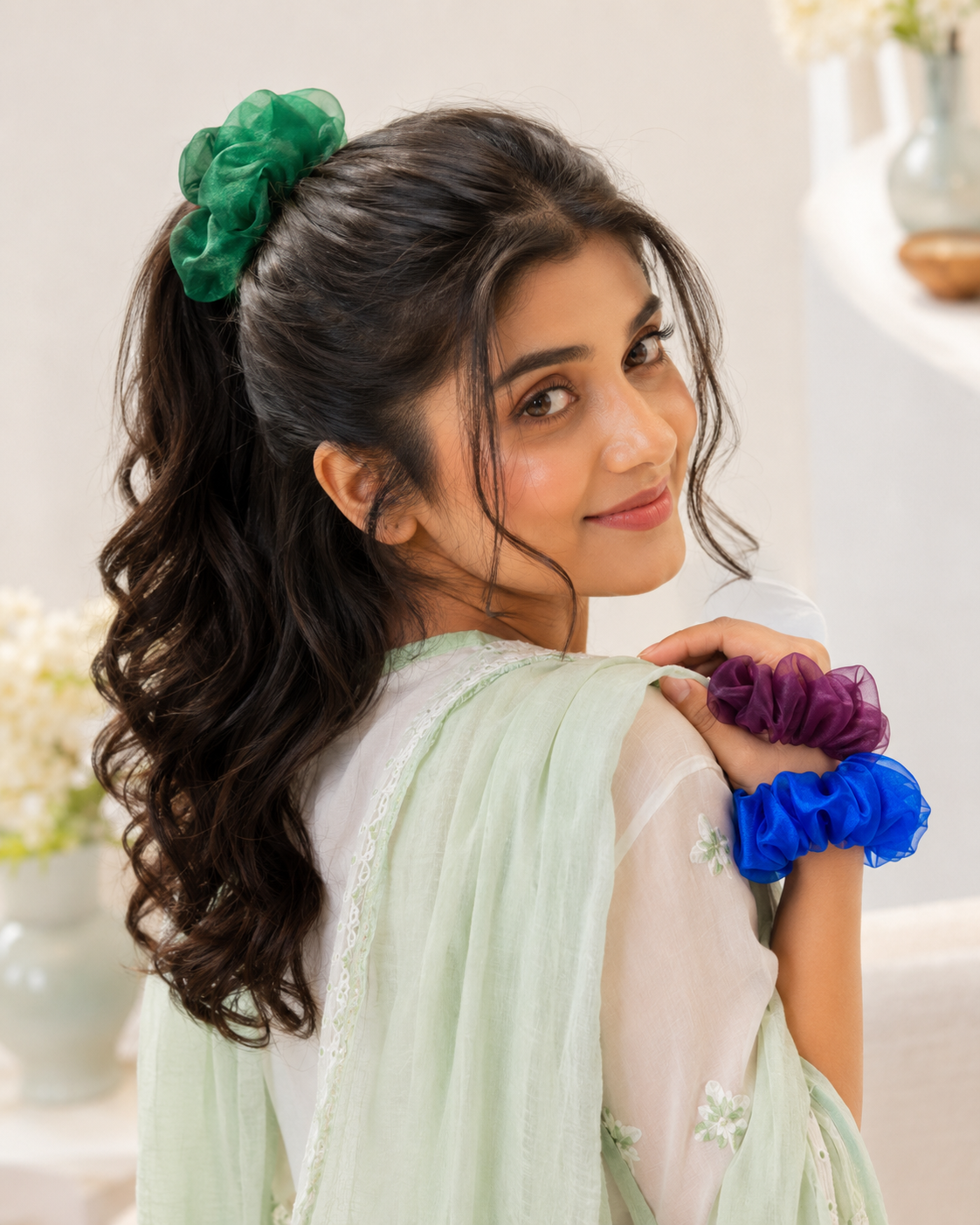Organza Scrunchies Set  Soft Hair Ties for Hijab Bun & Everyday Styling