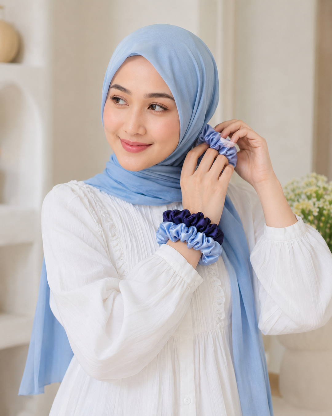 Printed Organza Scrunchies Pack Soft Hair Ties for Hijab, Daily Styling &amp; Elegant Hair Looks