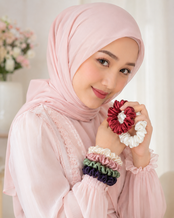 Printed Organza Scrunchies Pack Soft Hair Ties for Hijab, Daily Styling &amp; Elegant Hair Looks