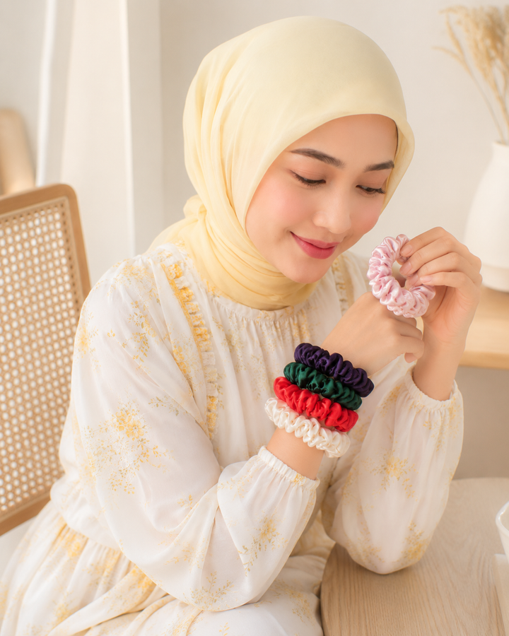 Printed Organza Scrunchies Pack Soft Hair Ties for Hijab, Daily Styling &amp; Elegant Hair Looks