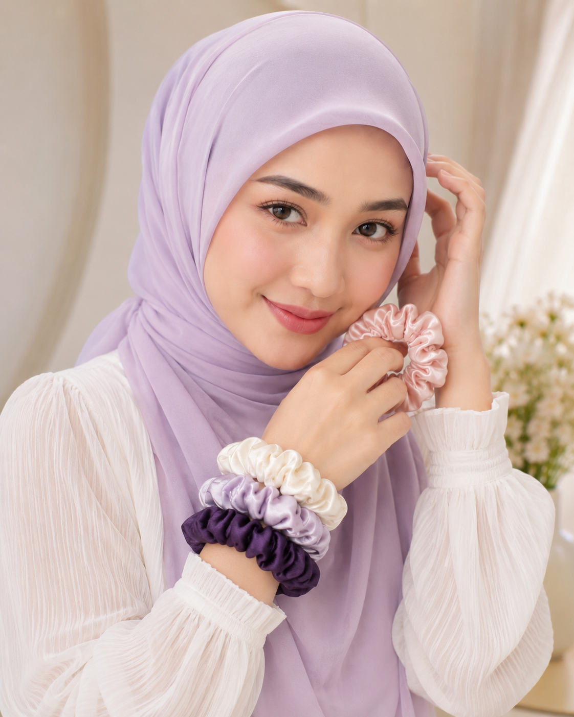 Mini Scrunchies for Women  Soft Elastic Hair Tie soft Hair Ties for Hijab, Daily Styling & Elegant Hair Looks