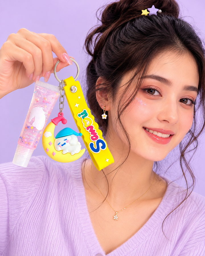 Cute Lip Gloss Keychain Portable Moisturizing Lip Gloss Charm for Bags