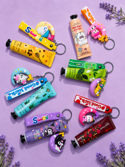 Cute Hand Cream Keychain Portable Moisturizing Hand Cream with Adorable Charm Keyring