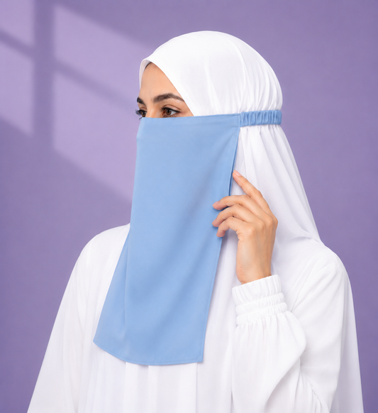 Sky Blue Niqabi  Elegant Breathable Modest Face Veil for Women