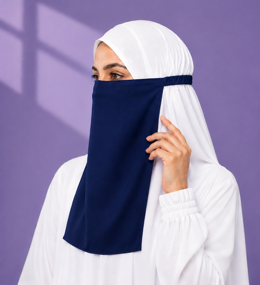 Navy Blue Niqabi Elegant Breathable Modest Face Veil for Women