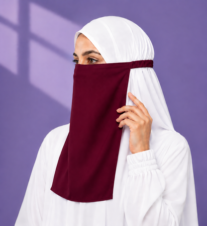 Maroon Niqabi  Elegant Breathable Modest Face Veil for Women