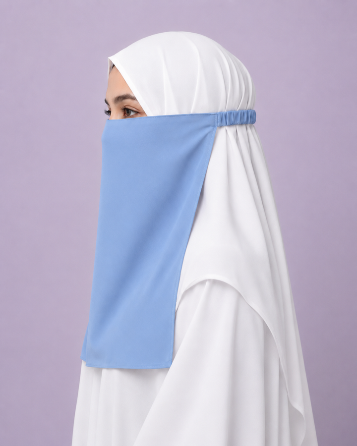 Sky Blue Niqabi  Elegant Breathable Modest Face Veil for Women