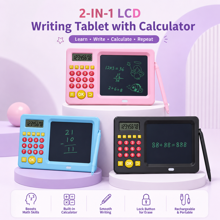2-in-1 LCD Writing Tablet with Calculator Kids Learning Baby Tab