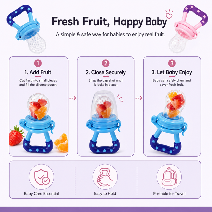 Baby Fruit Feeder Pacifier  Soft Silicone Fruit Nibbler with Protective Cap